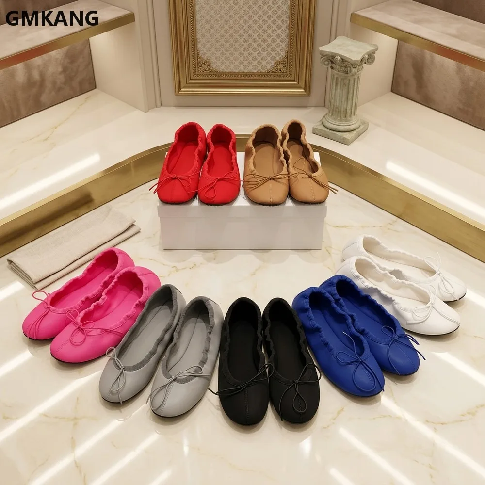 2026 Bow Ballet Flats for Women Soft Stretch Satin Slip On Foldable Minimalist Comfort Walking Dress Shoes