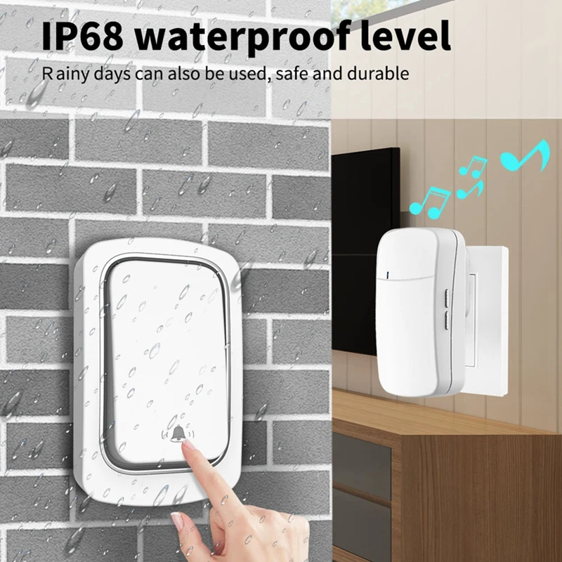 1 set di campanelli per porte autoalimentati, anello cinetico per esterni, bianco, nessuna batteria richiesta, spina americana impermeabile A
