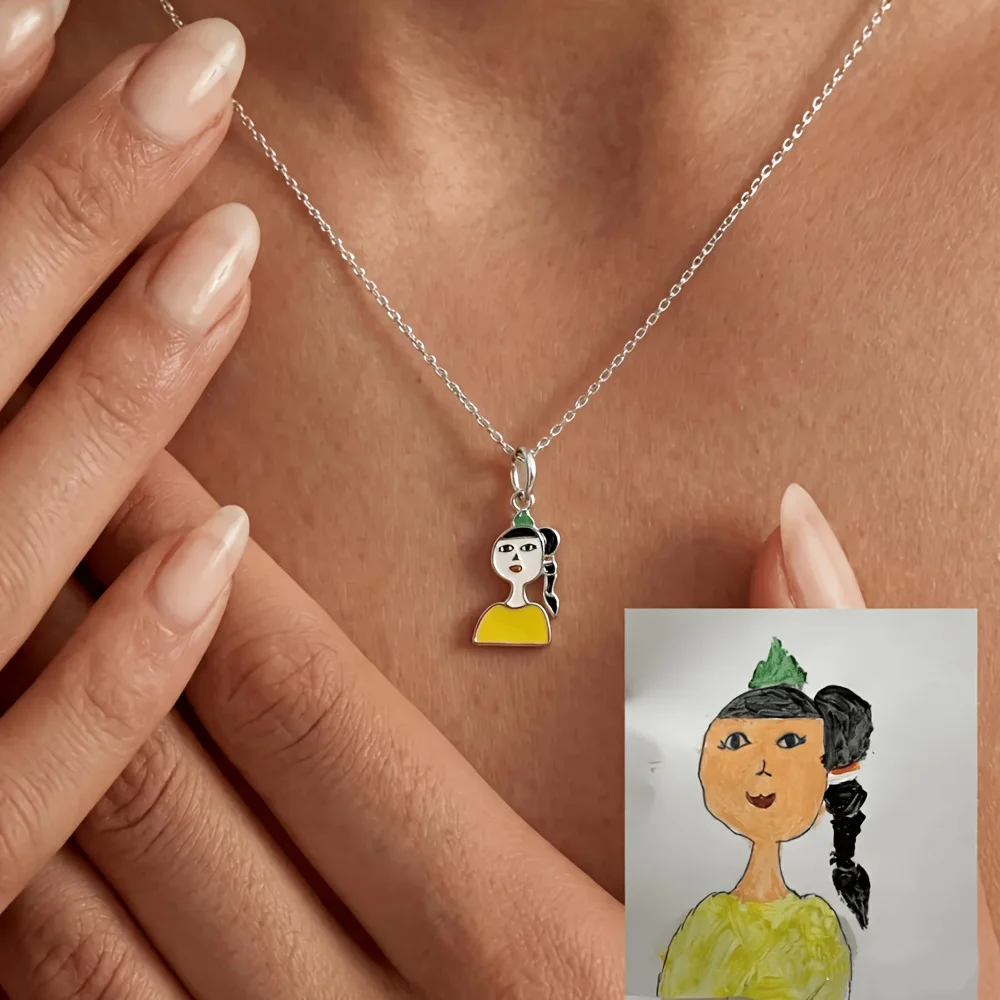 Children's Drawing Making Pendant Souvenirs Jewelry Neck For Mama Baby Remembers Stainless Steel Waterproof And Non Fading Gifts view 3