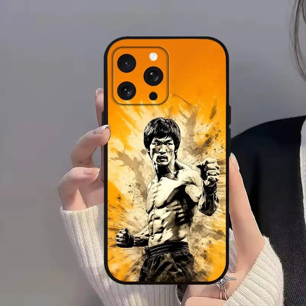 حافظة هاتف B-Bruce Lee-es رائعة لهاتف iPhone 16e,16,15,14,13,12,11,Pro,X,XS,Max,XR,Plus,غطاء أسود ناعم صغير