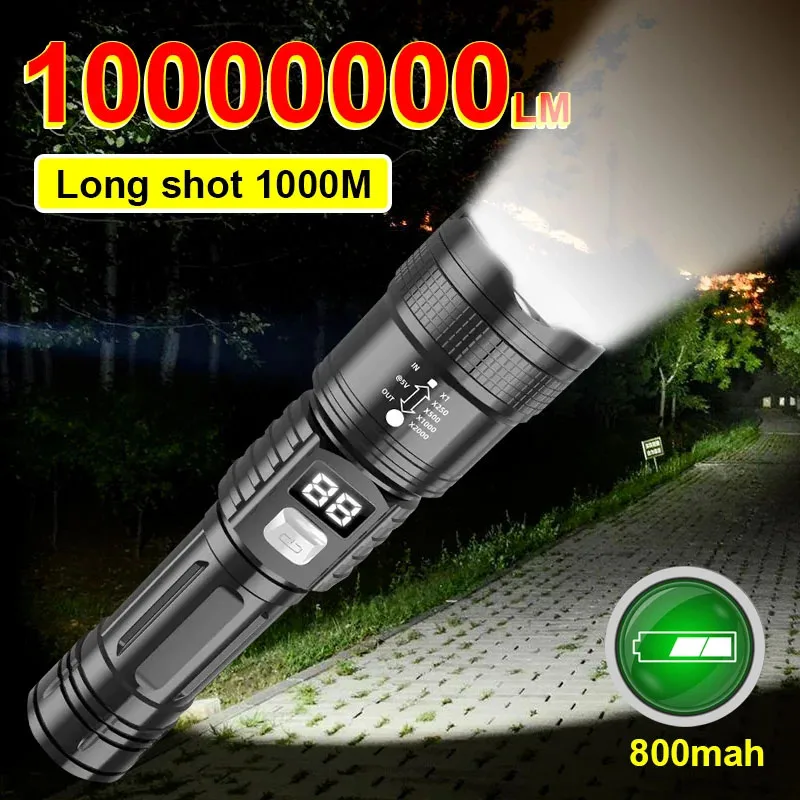 4PCS, LED flashlight, digital display USB charging, suitable for camping, fishing, emergency lighting, with adjustable focus