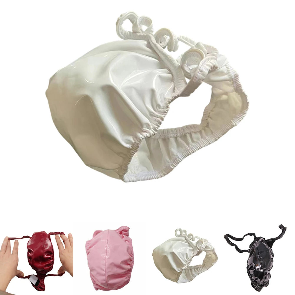 Men Latex Ammonia Briefs Leather Lingerie For Men Glossy Thongs Bulge Pouch Underpants Low Rise T-Back G-strings Sexy Underwear