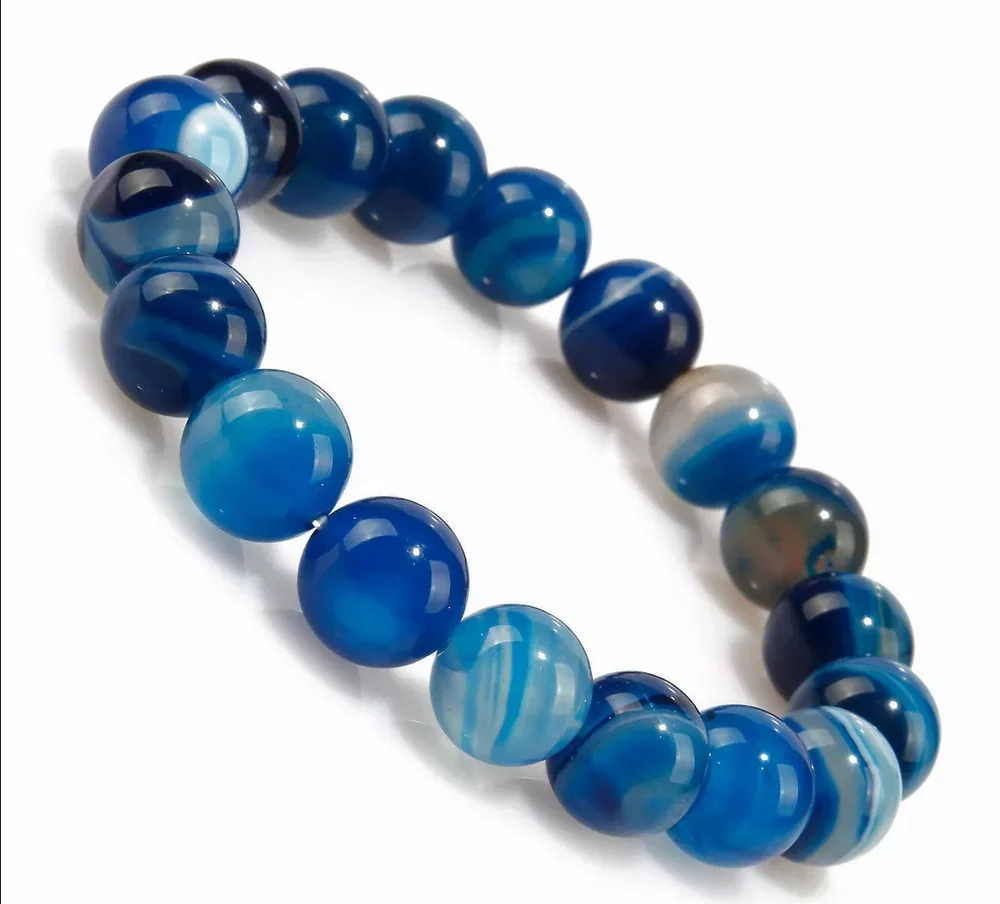 New Jewelry Bracelet  Grateful 10 mm Blue Agate Stretch Enthralling Bracelet Bangle 7.5''