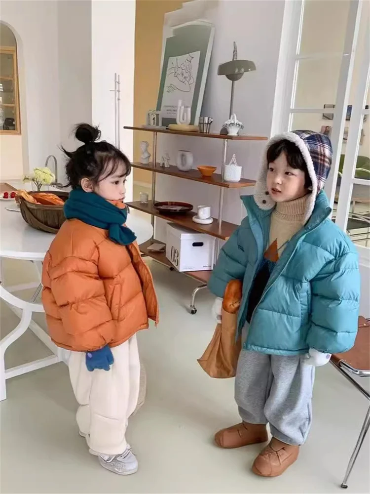 Thiened Cotton Jaet for Children ort Sle Stand Collar Men's Warm Winter Clothes Faionable Bread Sle Coat