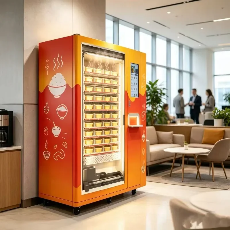 FL Unmanned Hot Meal Vending Equipment Touchscreen Automatic Heated Lunch Box Vending Machine For Shopping Mall Hospital Campus