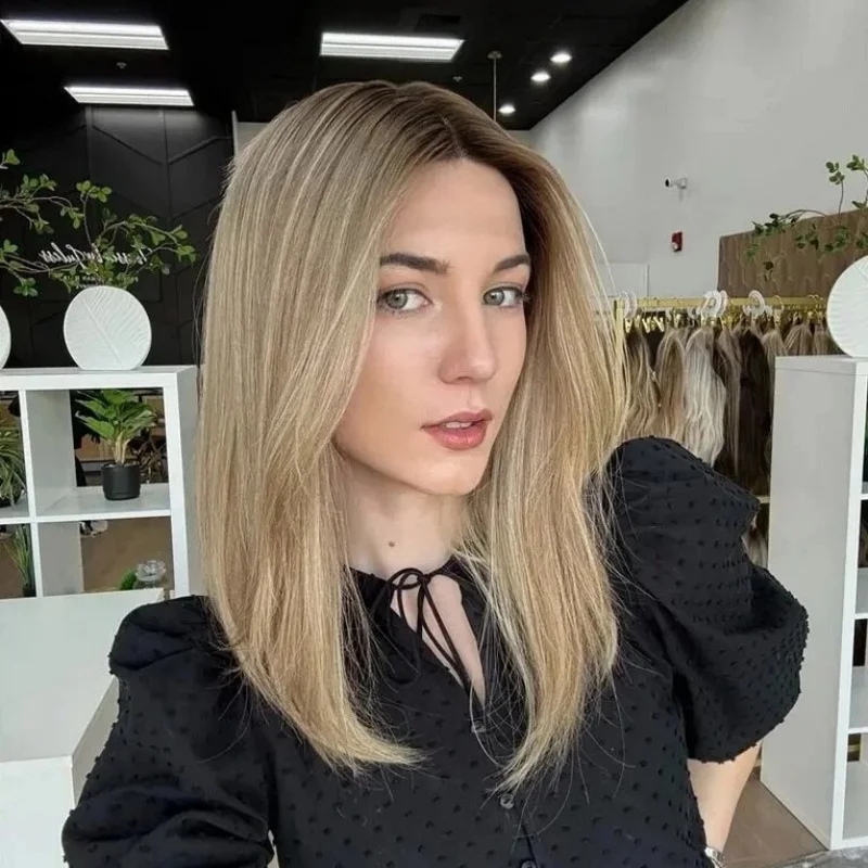 Wig Sintetis Pirang Muda Berkualitas Tinggi Model Lurus Alami Sebahu, Diskon, Serat Tahan Panas Aman untuk Penggunaan Sehari-hari dan Pesta