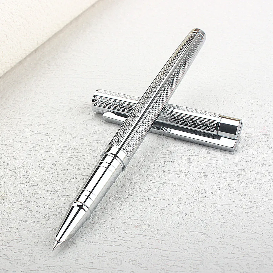 

Classic Black Glossy Fountain Pen Silver Decoration EF/F Nib Business Gift Pen