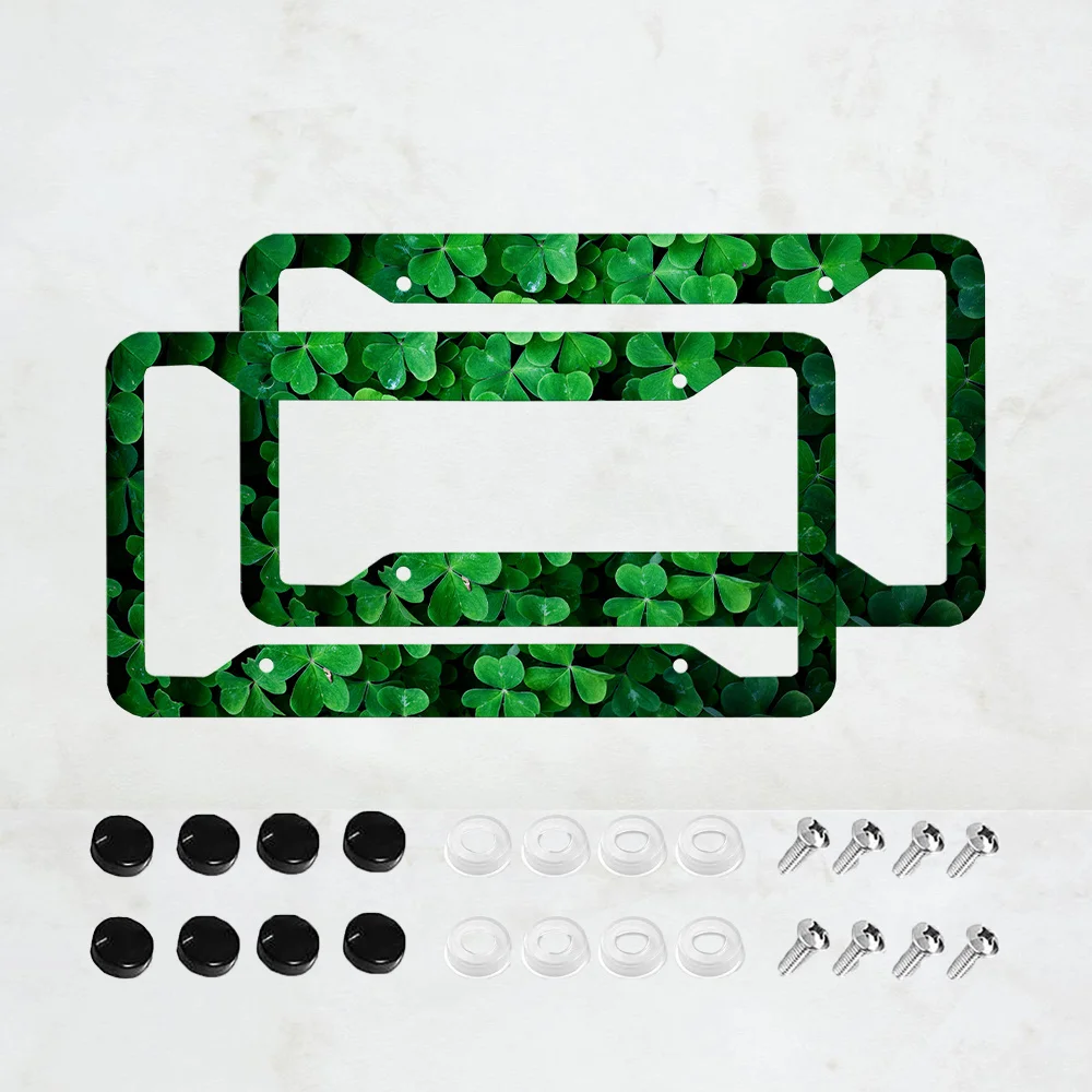 2-Pack Lucky Grass St Patrick Aluminum License Plate Frame 12x6 Inches, Universal Fit with 4-Hole Mounting and Screws
