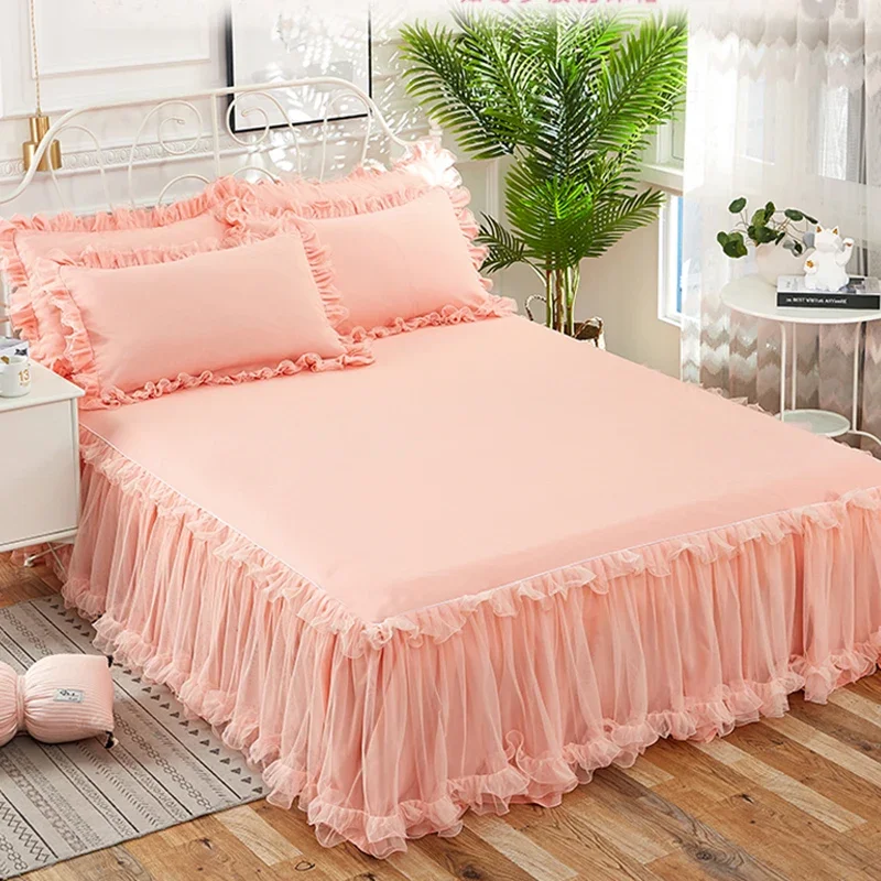 

Elegant Princess Bed Skirt Non-slip Mattress Cover Ruffled Lace Bed Skirt Bedsheet Bed Cover Protector Home Bedspread Bed Skirt