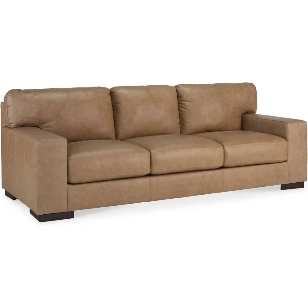 

Lombardia Contemporary Leather Match Sofa, Light Brown