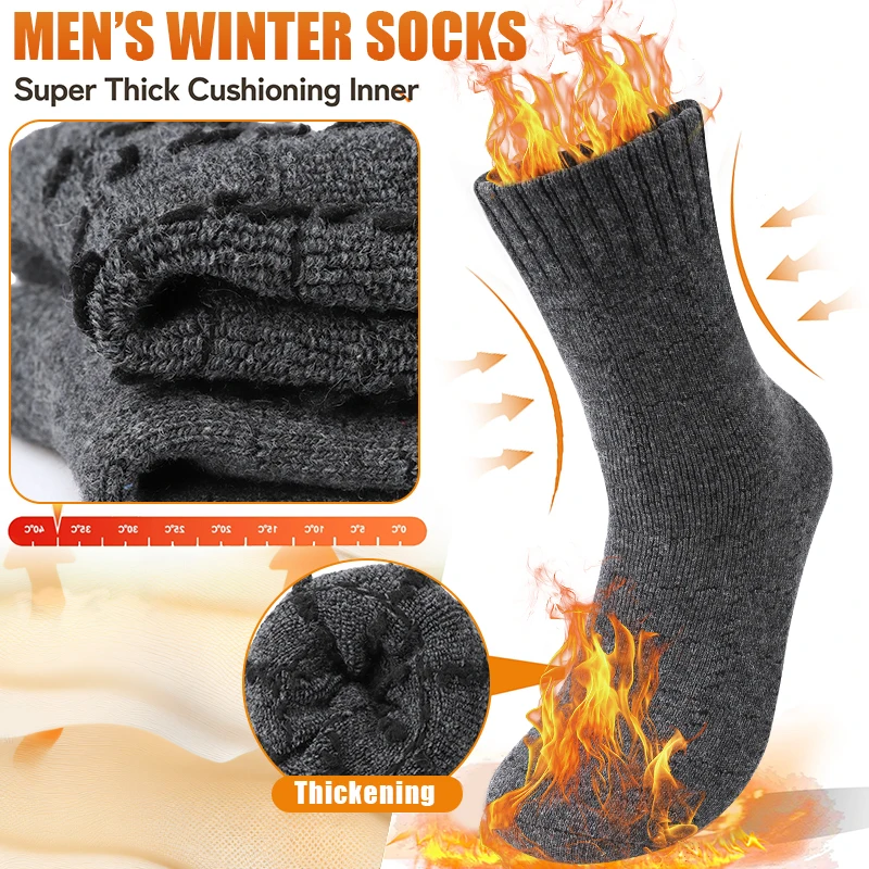 5pairs Winter Men's Warm Thermal Socks Checkered Pattern Comfort Plush Snow Floor Sock High Quality for Man Business Work Sports