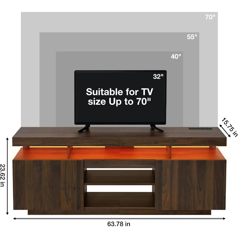 Centre de divertissement LED moderne avec prises de courant, table basse et support TV, compartiment GNE, jusqu'à la table basse