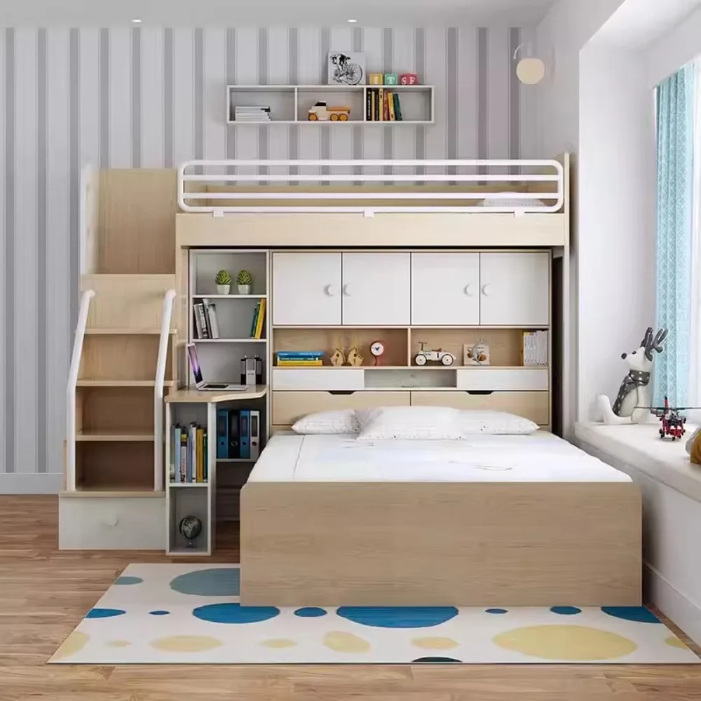 #Space Saving Bunk Bed With Under Bed Storage Modular Bed Frame With Bookcase Desk Wardrobe Twin Over Twin For Kids Adults