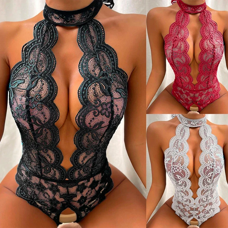 Sexy Open Bodysuit  Underwear For Women Lace Perspective Night Skirt Sex Costumes Erotic Lingerie  Corsets bra and panty set