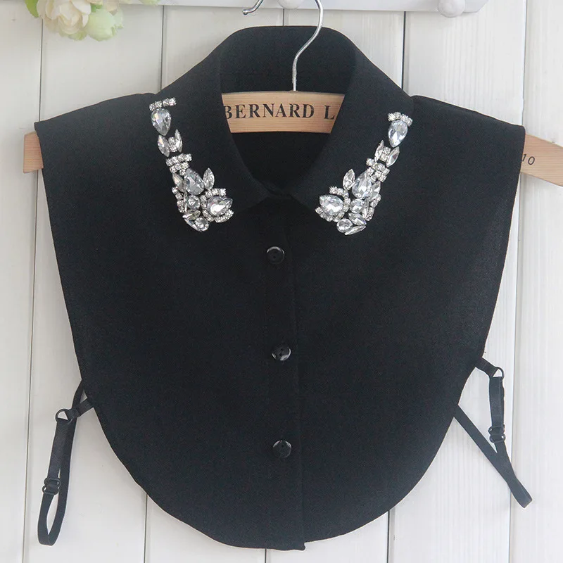 Korean Version Spring And Autumn New Nail Bead Chiffon Women's Rhinestone Versatile Fake Collar Shirt