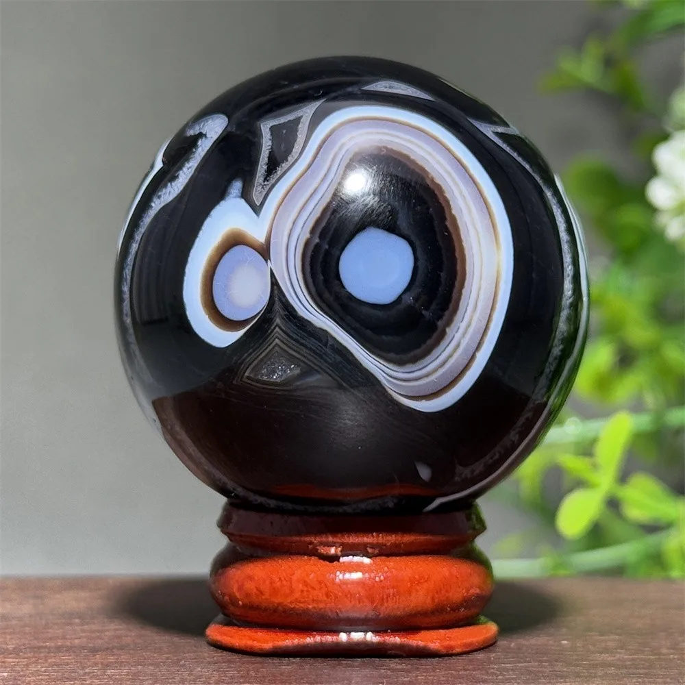 Natural Black Flower Agate Crystal Ball Gemstone Carving Exquisite Healing Reiki Feng Shui Prayer Evil Meditation Witchcraft Hom