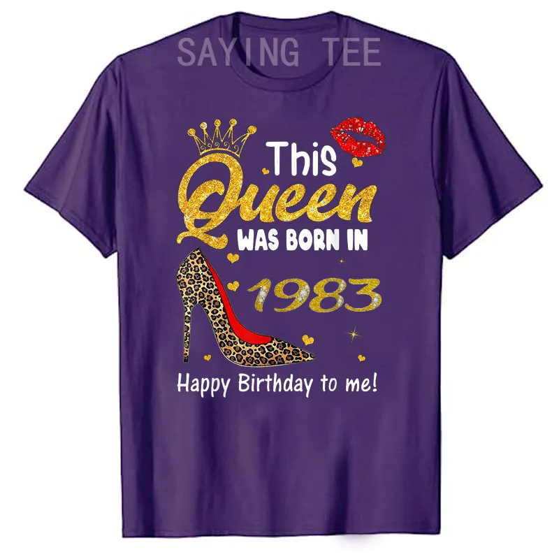 This Queen Was Born in 1983 43th Birthday T-Shirt Happy Birthday To Me B-day Gifts Leopard Print High-heeled Shoes Graphic Tees