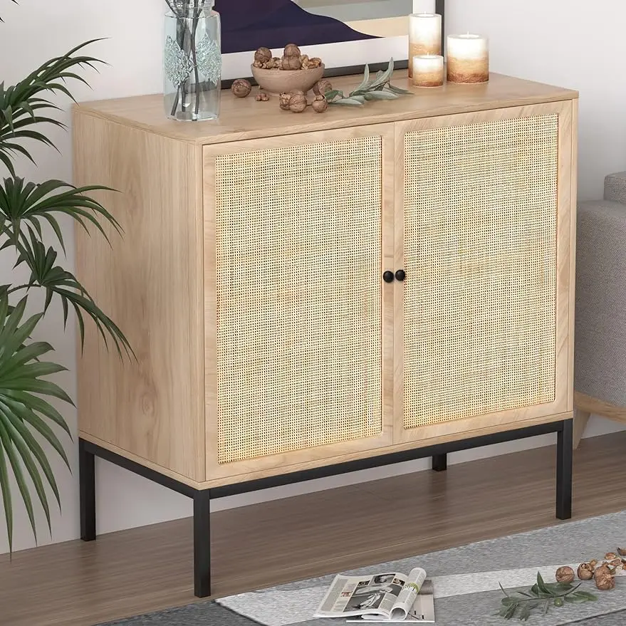 

Sideboard with Handmade Natural Rattan Doors,Rattan Cabinet Console Table Storage Cabinet Buffet Cabinet,for Living Room,Hallway