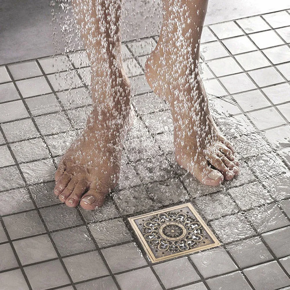 Copper Material Floor Drain 10 x 10 cm / 3.94 x 3.94 in Square Drain Strainer Removable Strainer Anti-Clogging Shower Drain Kit
