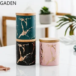 Storage Supplies Marble Ceramic Sealed Jar Round 360ml Storage Bottle with Bamboo Modification Kitchen Utensils Cereal Dispenser