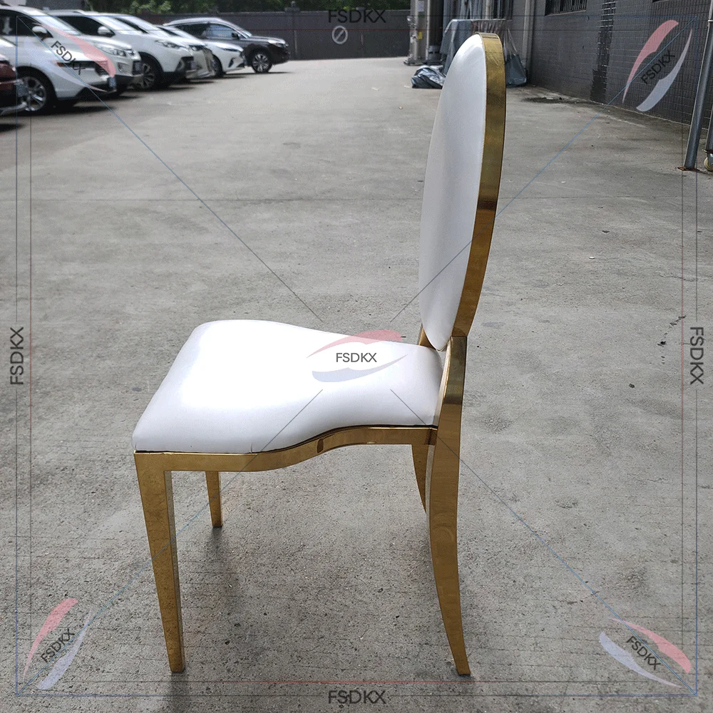 Banquet Party Event Furniture Round Back Gold Stackable Stainless steel Chairs For Wedding Event