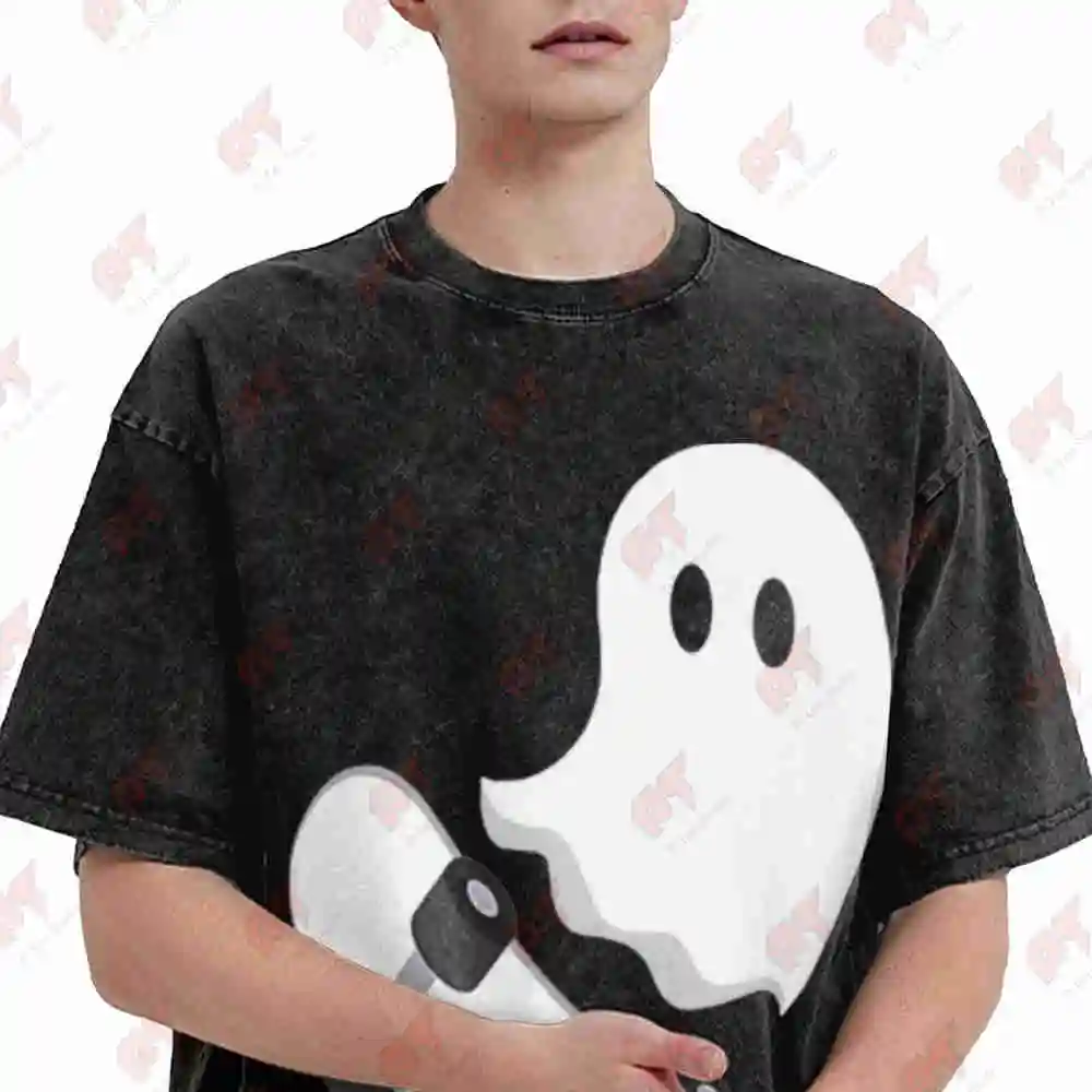 Ghost Skateboard Lazy Halloween Costume Skateboarding Vintage Washed Tee Pure Cotton T-Shirt
