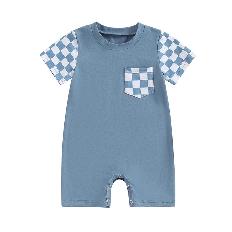 

Baby Summer Romper Plaid Print Patchwork Short Sleeve Newborn Jumpsuit for Toddler Boy Girls Cute Clothes