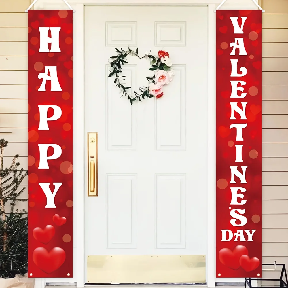 Valentines Day Door Banner Red Love Heart Hanging Sign Wedding Engagements Anniversary Front Porch Yard Home Wall Decorations