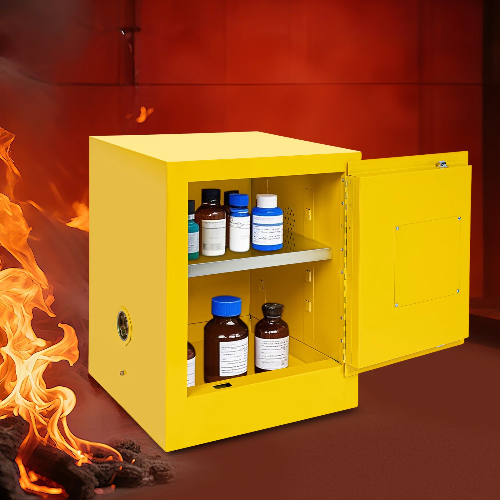 خزانة تخزين آمنة سعة 12 جالونًا للسوائل القابلة للاشتعال، خزانة باب يدوية لتخزين السوائل المقاومة للتسرب باللون الأصفر