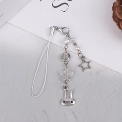 Cyber Bunny Phone Charm Y2k Cell Phone Rope Chain Handmade Pendant Beaded Phone Charms Sweet Girl Keychain For IPhone Camera