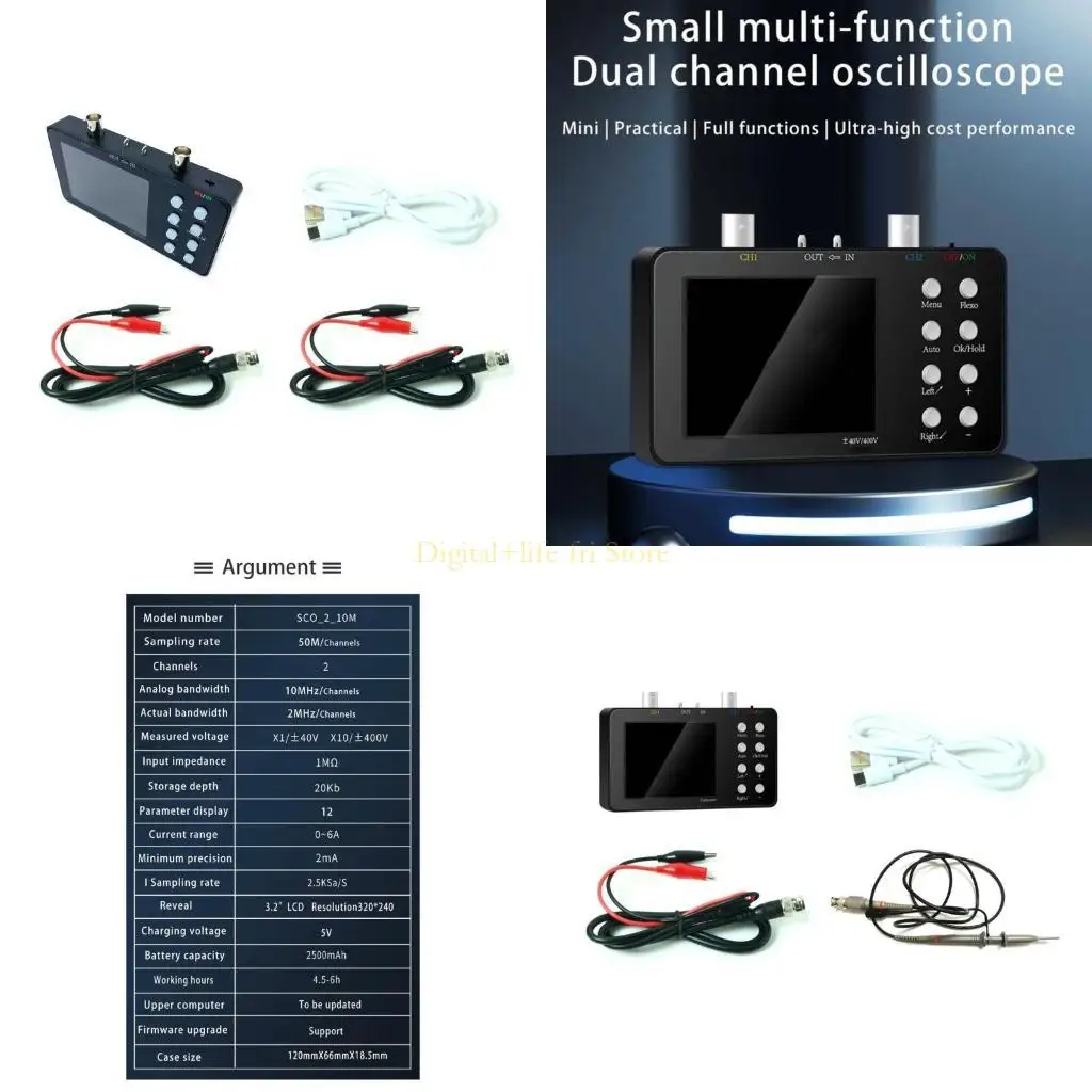 

E06D Double Channel Digital Oscilloscope 2.5KSa/S Analog Bandwidth Auto PWM 10Mhz Sampling Rate for Electronic Repair Tools