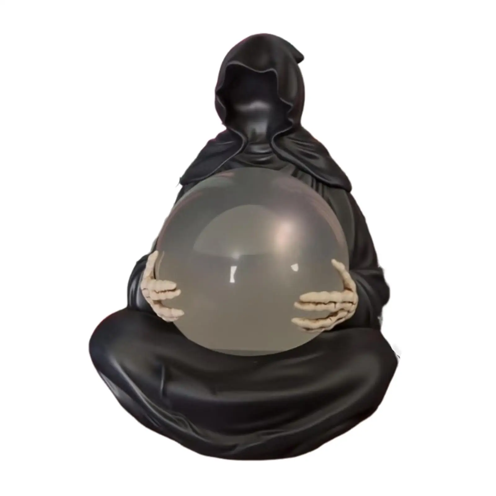 Reaper Statue with Glass Ball Light Scary Black for Shelf Table Indoor