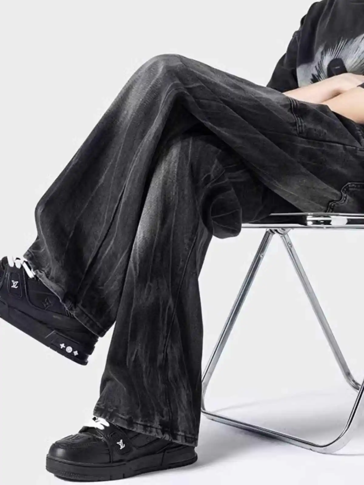 

Women's Black Gothic Jeans Vintage Harajuku Y2k Emo Baggy Long Jean Pants Japanese 2000s Style Oversize Denim Trousers Clothes