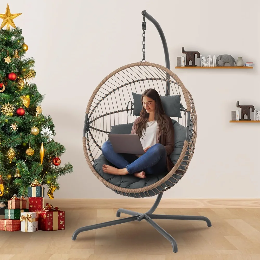 Egg Swing Chair with Stand, Hanging Swing Chair, Foldable Hammock Chair Aluminum with Steel Frame, 350LBS Capacity Patio Garden