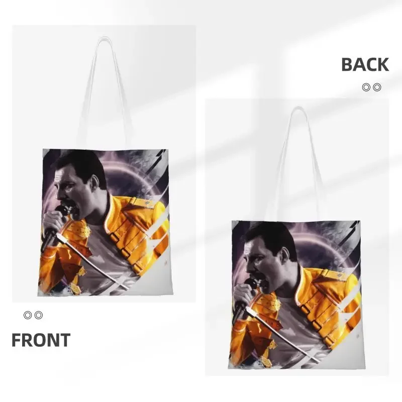 Kawaii British Singer Freddie Mercury Rock Band Shopping Tote Bag Recycling Canvas Groceries Shoulder Shopper Bag