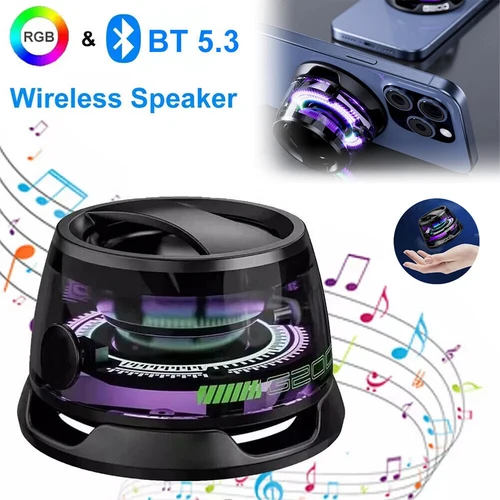 Imagen 2 del producto Altavoz Bluetooth portátil magnético, Mini caja de sonido, barra de sonido estéreo HiFi, altavoz inalámbrico con luz LED de Color, soporte para teléfono