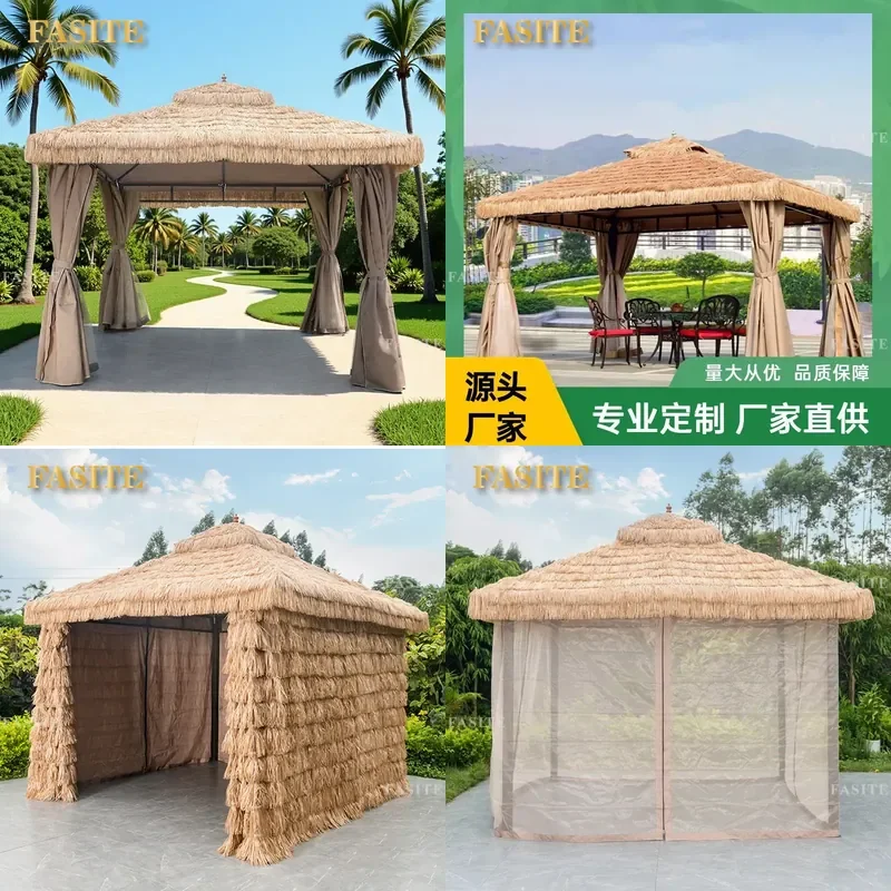 For Outdoor Courtyard Pavilion Simulation Thatched Roof Four Corner Leisure Gazebo Scenic Farm Agritainment Awning Wholesale
