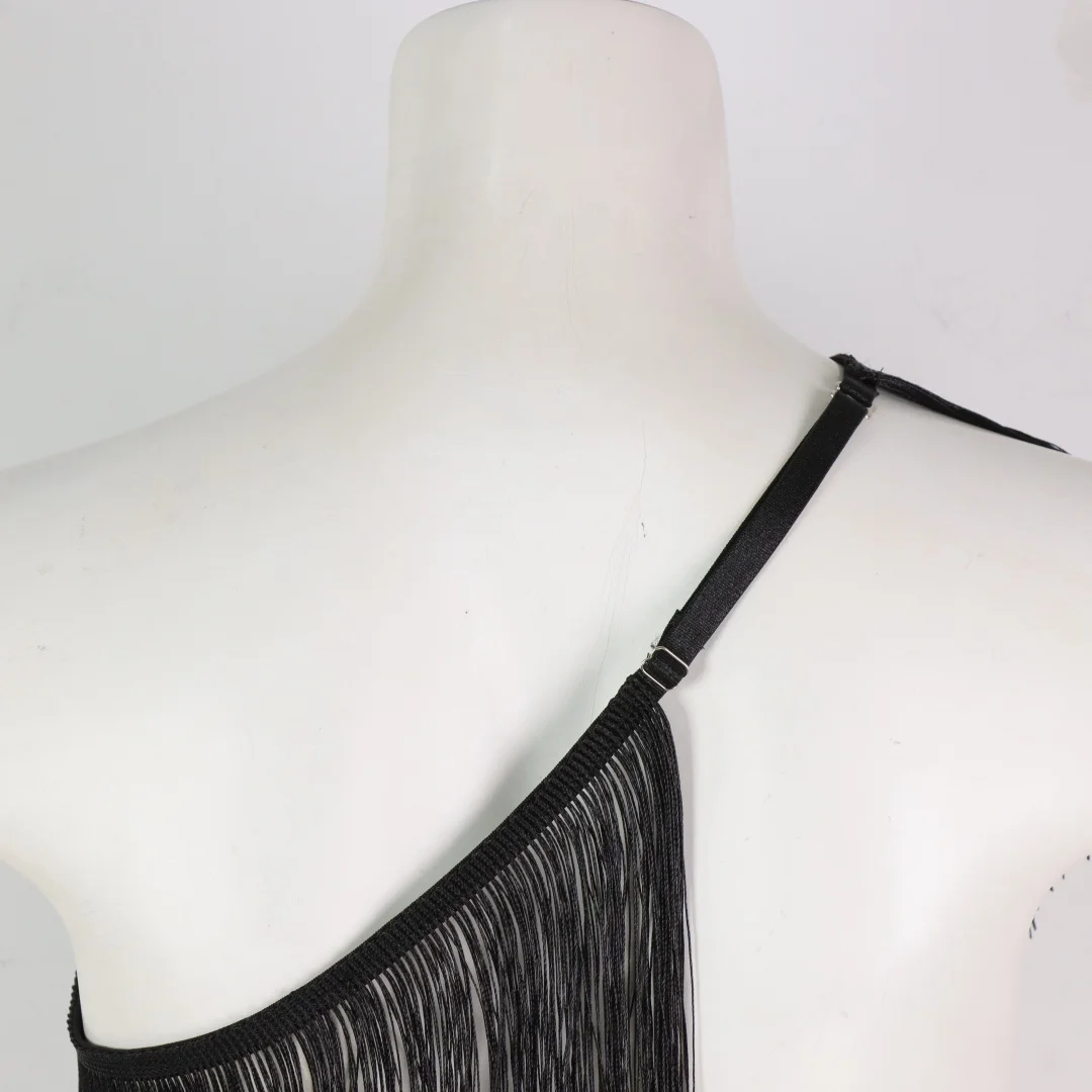 UYEE Damen Schwarzes Neckholder-Top mit Quastendetail, Verstellbarer Elastischer Gurt, Lässiger Ganzjahres-Gürtel – Detail 3