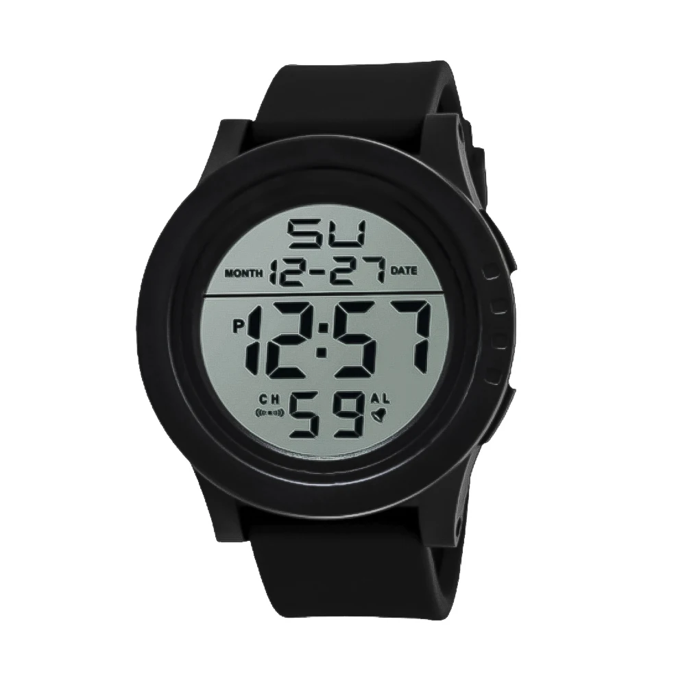 

Luminous Led Sports Digital Watch 30M Waterproof Stainless Steel Outdoor Stopwatch Countdown Dual Time Black Pc Tpu Case