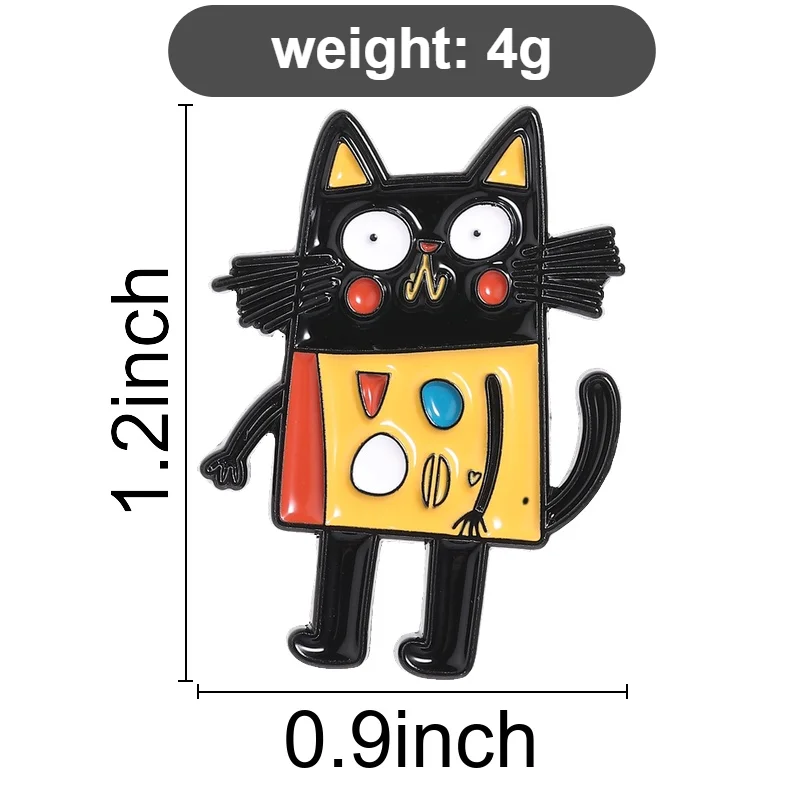 Retro Lively Black Cat Enamel Pins Fun Abstract Geometric Brooch Cartoon Lapel Badge Jewelry Accessory Gifts For Friends