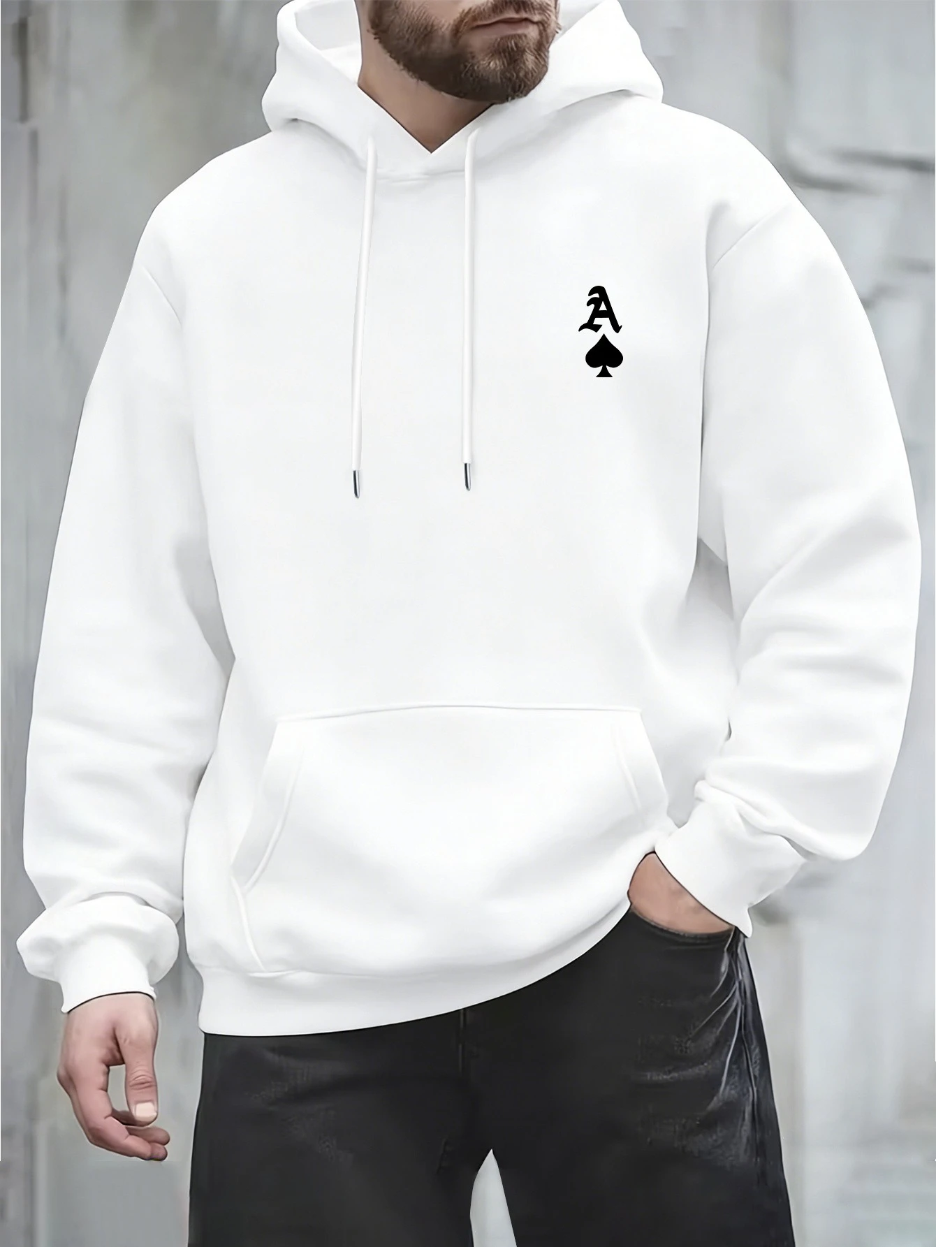 Gothic Ace Spades Graphic Mens Fleece Hoodies Warm Winter Casual Athletic Gym Sweatshirt Loose Workout Pullover Streetwear