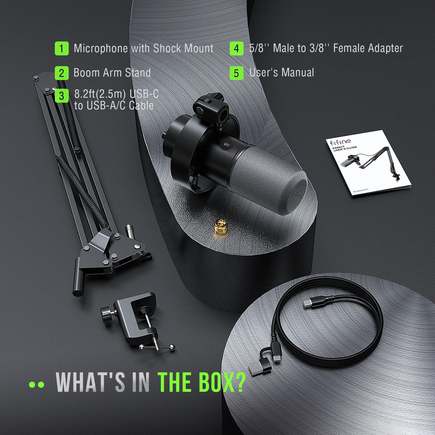 FIFINE K688CT USB Dynamic Microphone with Boom Arm