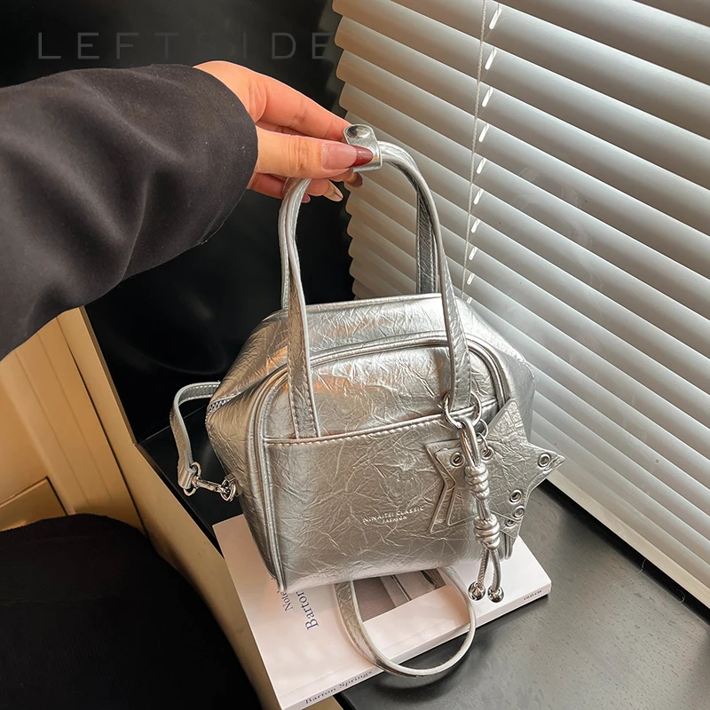 Bolsos de Mano y Carteras Pequeñas de Cuero PU Plateado para Mujer, Estilo Moderno para Fiestas, Uso Diario, Bandolera, Tendencia 2026