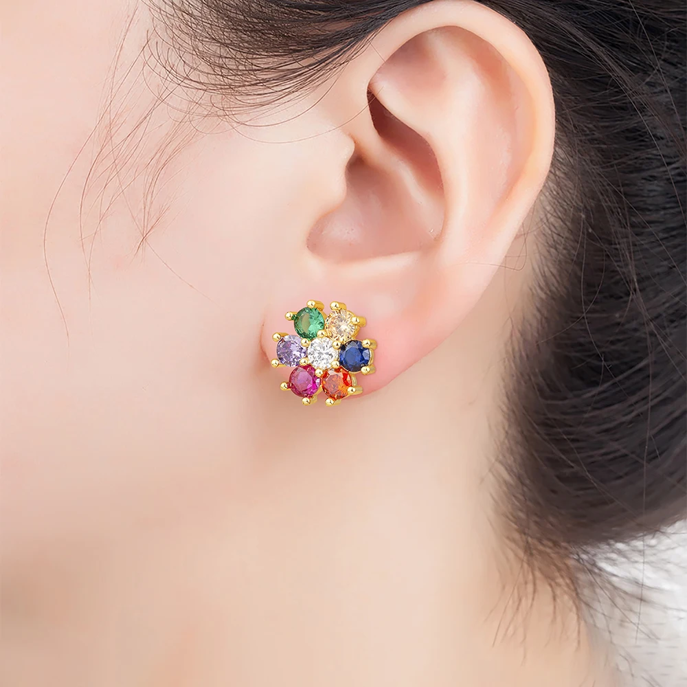 AIBEF Bohemian Flower Shape Stud Earrings Copper Zircon Colorful Rhinestone Women Jewelry Accessory Gift Wholesale Dropshipping