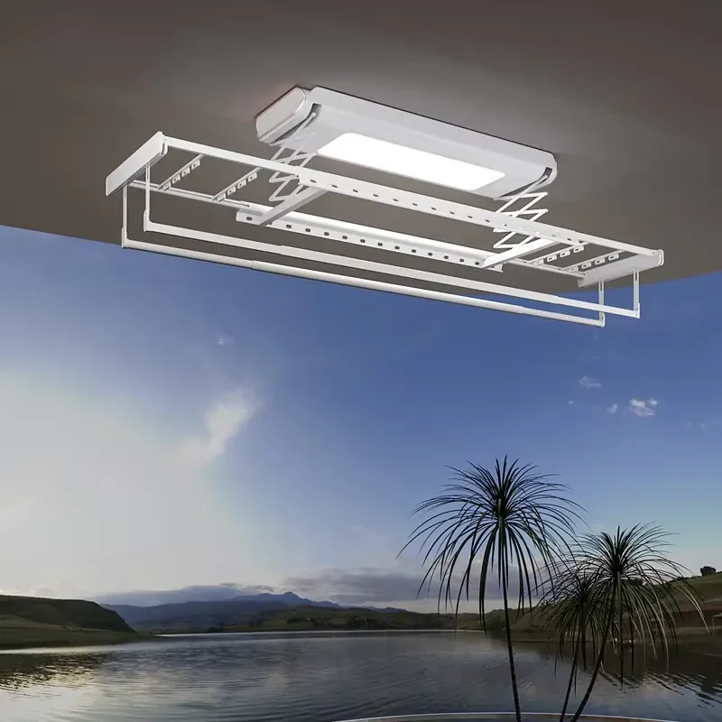 Smart Electric Ceiling-Mounted Balcony Clothes Drying Rack 45kg Automatic Lifting Remote Control Telescopic Aluminum