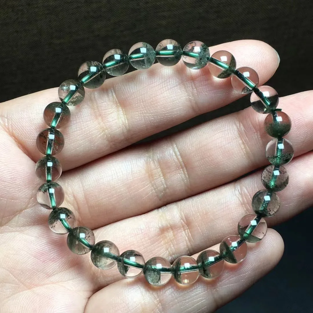 

7mm Natural Green Phantom Quartz Bracelet Jewelry For Women Lady Men Gift Energy Crystal Clear Round Beads Strands AAAAA