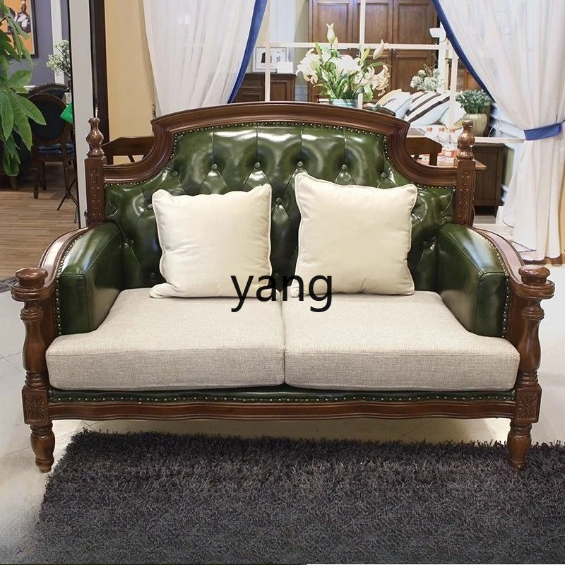 

LH All Solid Wood Sofa Combination Furniture Living Room Bedroom Leather Art Sofa Three