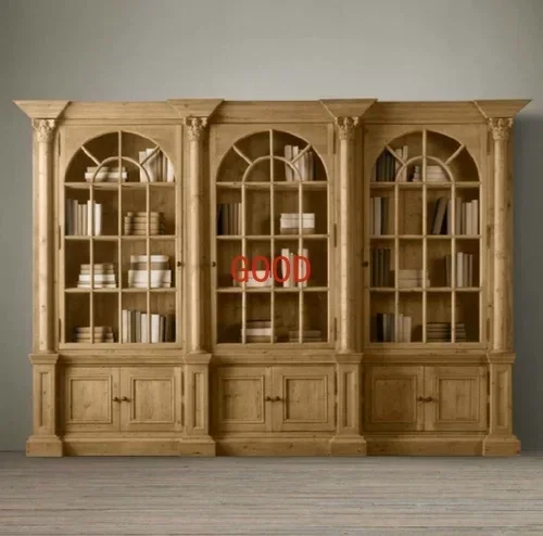 American Oak Office Bookcase Simple Solid Wood Storage Bookshelf Bookcase French Living Room Carved File Cabinet