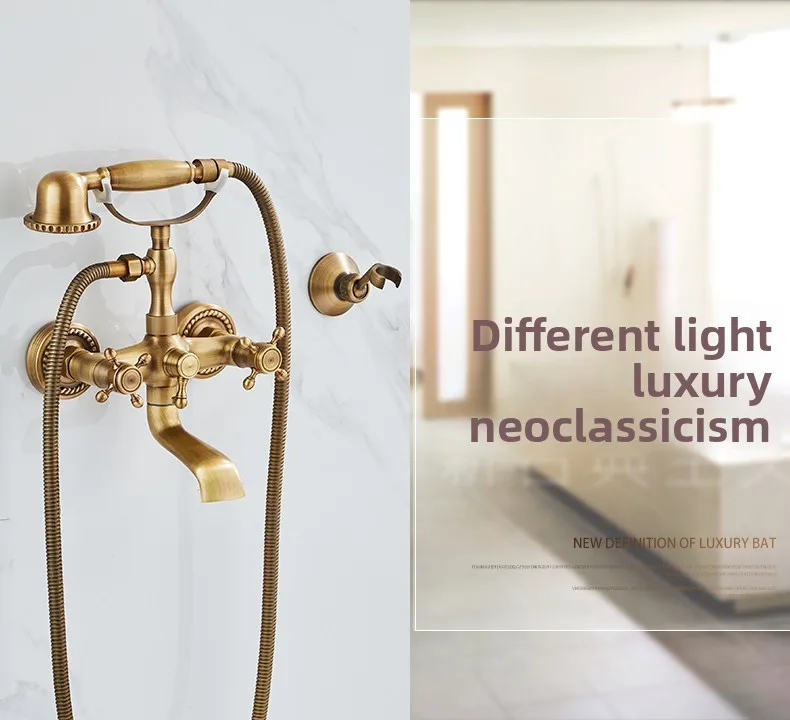 Brass antique simple shower shower set retro shower nozzle household antique bathtub hot and cold faucet view 5