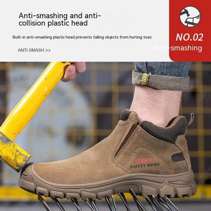 Safety Shoes Men Steel Toe Work Shoes Anti-smash Anti-puncture Indestructible Shoes Protective Rubber Boots Industrial Shoes